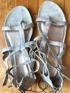 Reaction Kenneth Cole Metallic Silver Lace-Up Strappy Sandals